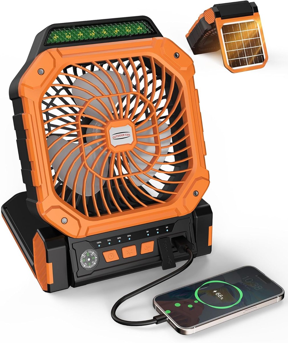 Portable Rechargeable Solar Fan with LED Light – Emergency & Camping Fan - Image 2